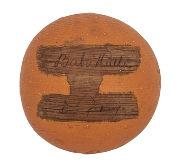 Babe Ruth & Lou Gehrig Dual Signed Wooden Orange With Original Photos (PSA/DNA, JSA & Letter of Provenance)